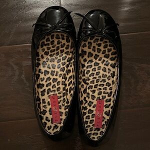 Pleaser Black Patent Ballet Flats with Leopard Print